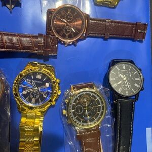 Geneva Men's Brown and Black Chronograph Leather Strap Watch